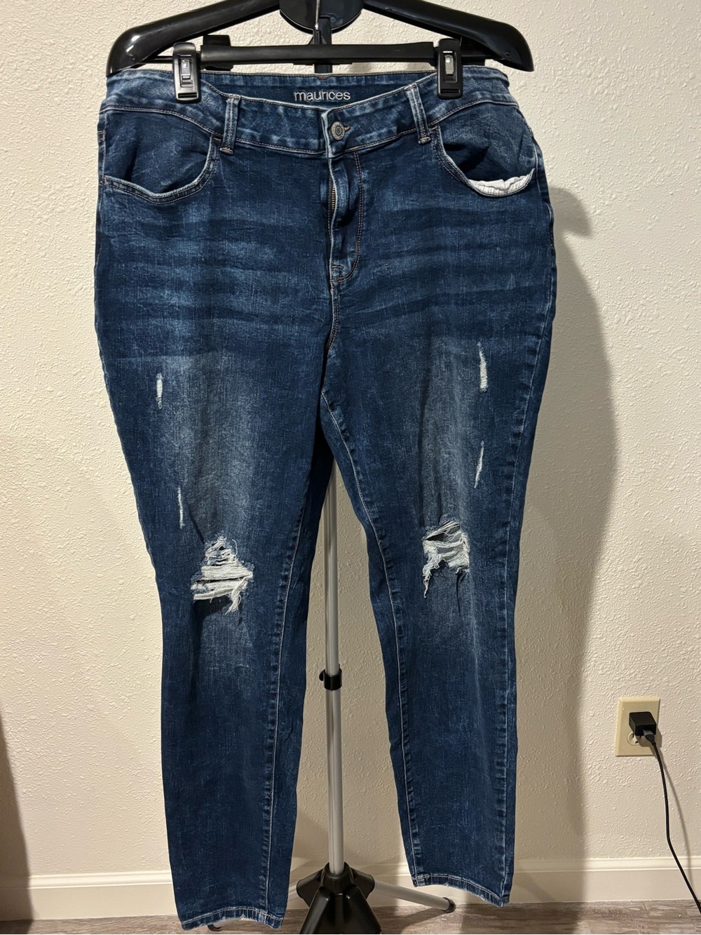 Maurices Dark Indigo Distressed Skinny Jeans